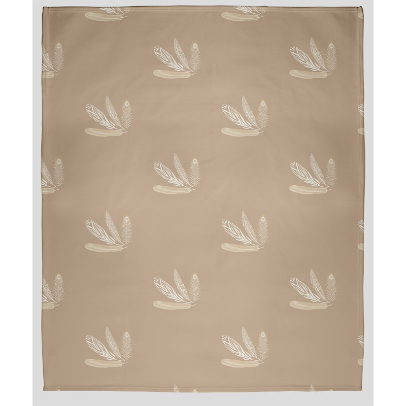 Couverture en molleton à motif de plumes, L 30 po x L 40 po, Brun