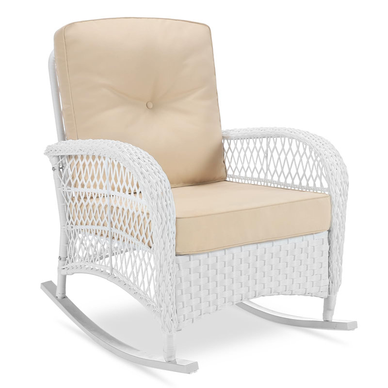 Chaise berçante d'extérieur en osier Netawaka, Beige