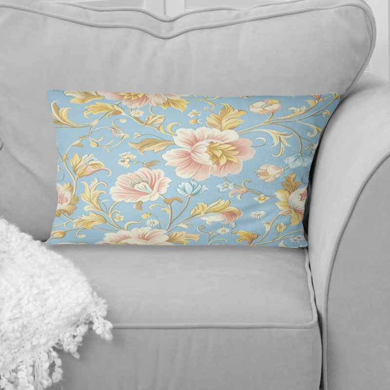 Coussin lombaire rose et bleu rétro Flower Paradise II