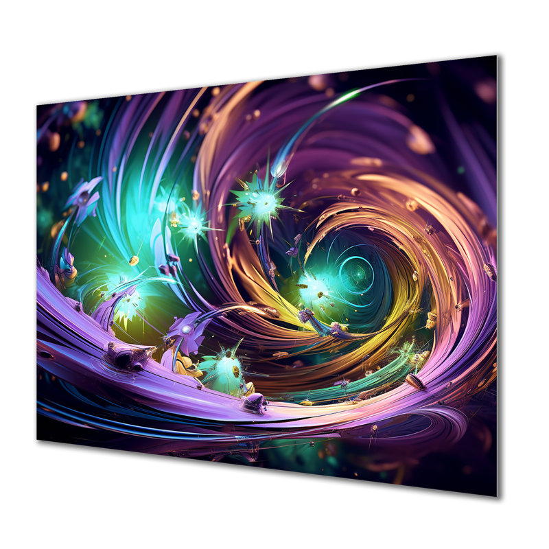 Mauve et vert fractal Fusion I - impression d'art mural en métal fractal, H 16 po x l 32 po x P 1 po