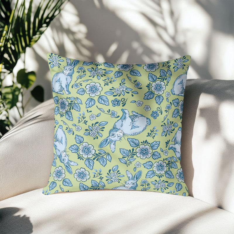 Coussin décoratif extérieur Bunny Toile, Vert, Carré 16 po