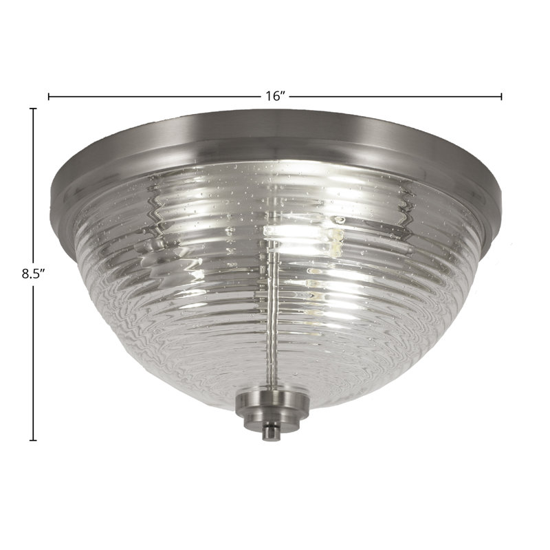 Plafonnier encastré, avec verre bullé transparent nervuré, Nickel brossé, H 8,5 po x l 8,5 po x P 16 po