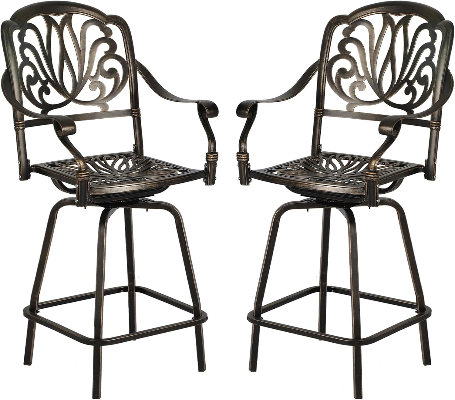 Astoria Grand Outdoor Cast Aluminum Swivel Bar Stools Set of 2, Patio ...