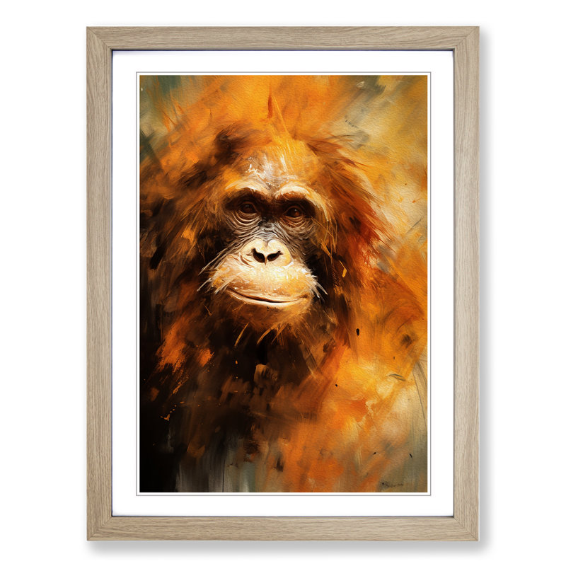 Orangutan Gestural - Framed Print, 46cm H x 34cm W x 2cm D, Oak Framed