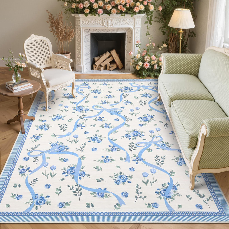 Tapis décoratif lavable, Blue, Rectangulaire 8 pi x 10 pi