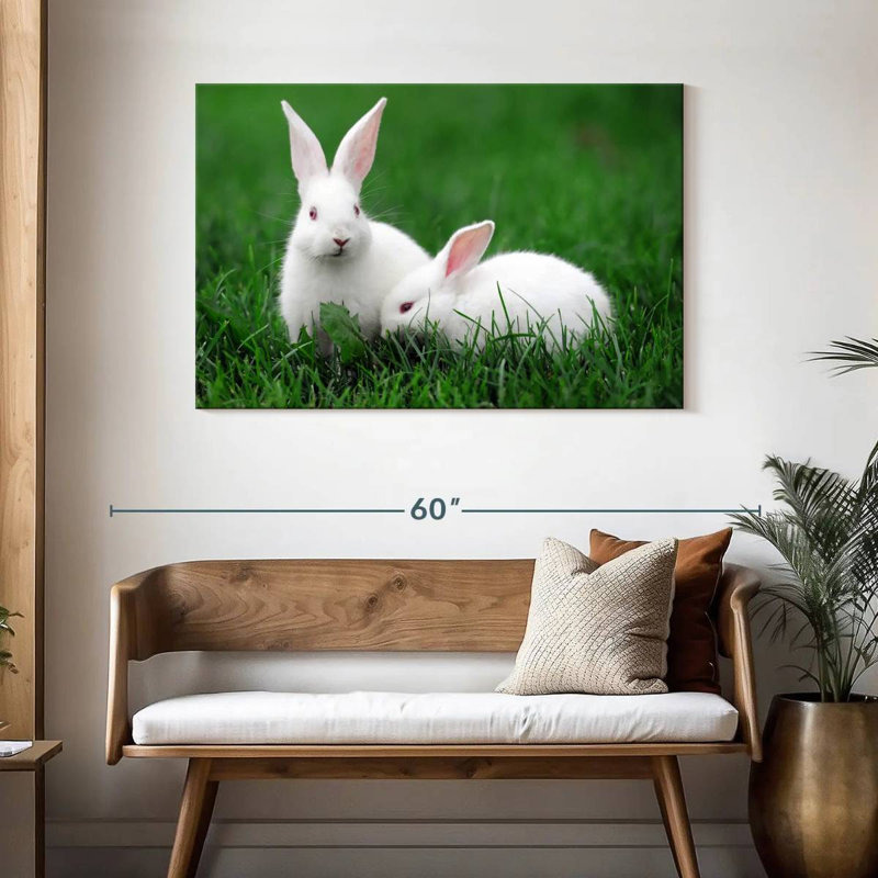 Deux lapins albinos, H 30 po x l 45 po