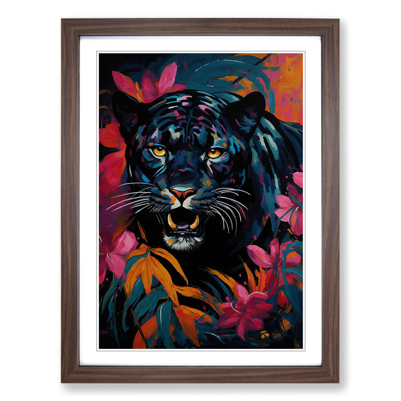 Panther Expressionism No.2 - Single Picture Frame Print on Wood, Walnut, 46cm H x 34cm W x 2cm D