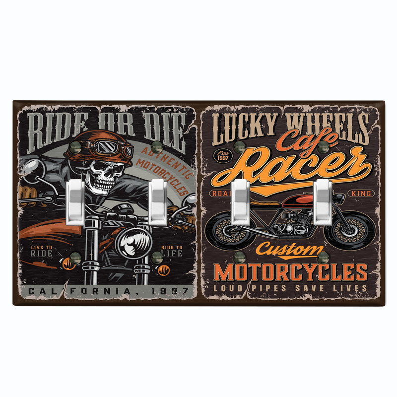 Couvercle de plaque d'interrupteur en métal; Affiche de taille standard US 4 Gang - affiche de motard, # 4 Quad bascule
