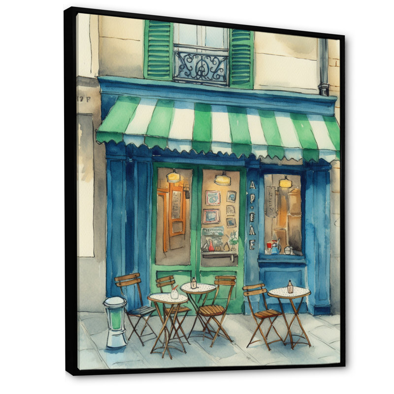 Croissant et café à Paris - France, art mural, H 32 po x l 16 po x P 1 po, Cadre flottant noir