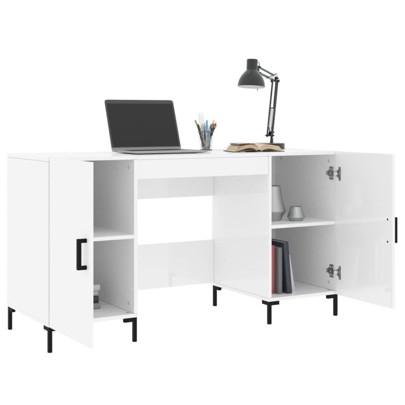 Diawara Metal Base Writing Desk, High Gloss White