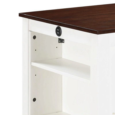 36"W Small Space Counter Height Dining Table with USB Charging Ports and Shelves, White