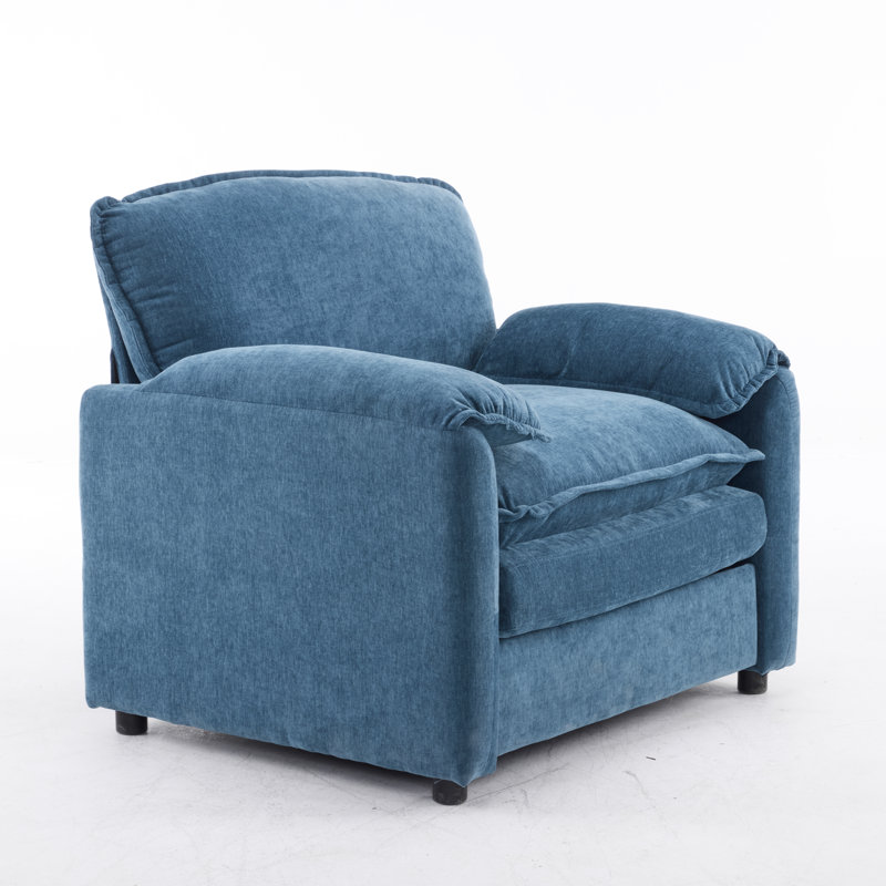 38.58" Chenille Armchair, Accent Chair With Double-Layer Seat & Cushioned Back, Blue Chenille