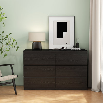 6 Drawer Black Dresser, Handle-Free Modern Storage Chest with Thickened Top Panel, Minimalist Drawer Cabinet, Easy Assembly Multi-Functional Storage F