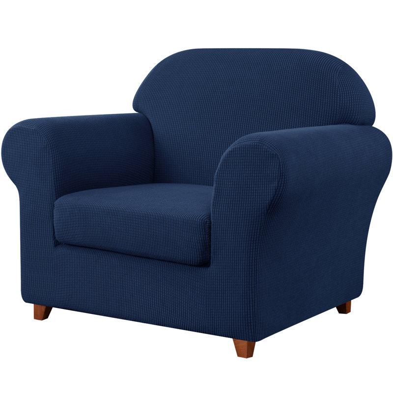 Housse de canapé en jacquard 2 pièces, housse extensible en polyester spandex pour le salon, protection facile à installer et lavable (fauteuil, bleu marine)