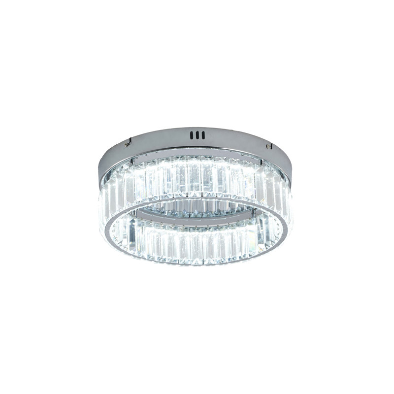 Modern LED Round Crystal Flush Mount , 4.37" H x 13.75" W x 13.75" D, Chrome