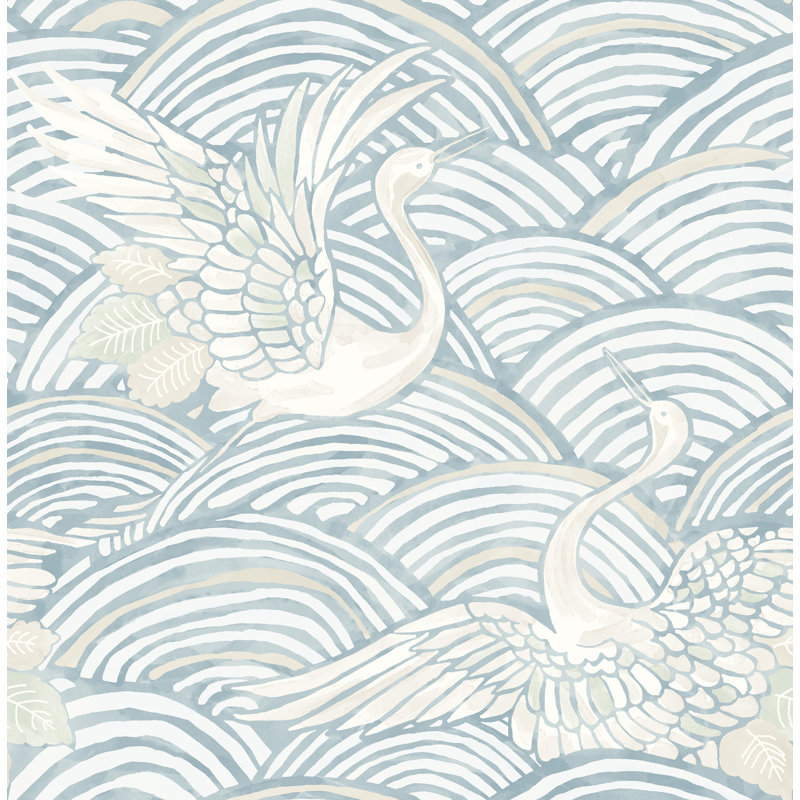 Papier peint Egret Sage Tidal Dance, Bleu