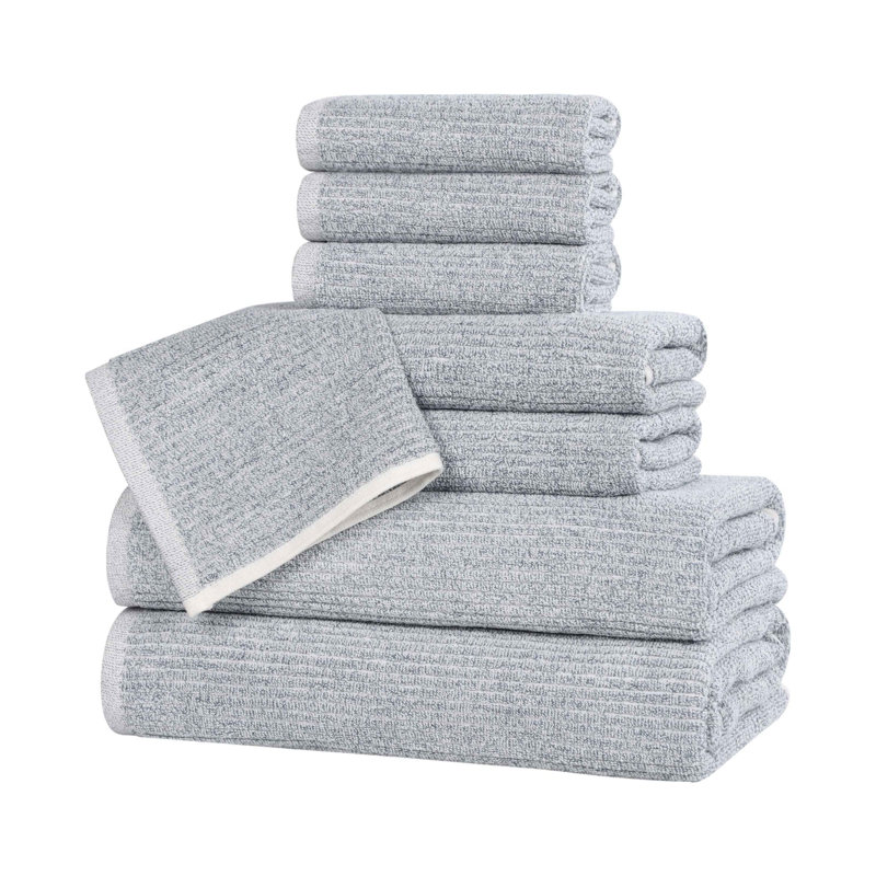 Blue Nile Mills Viscose Cotton Blend Towel Set - Textured Ribbed Design - Quick-Dry, Denim Blue