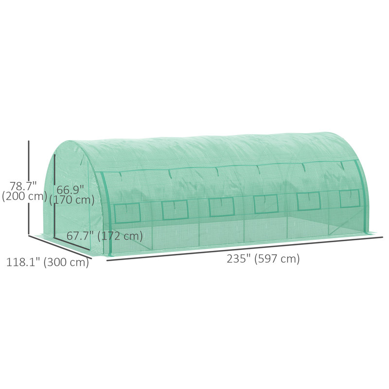 Grande serre à effet de serre, tunnel de 20 pi x 10 pi x 6 pi, vert