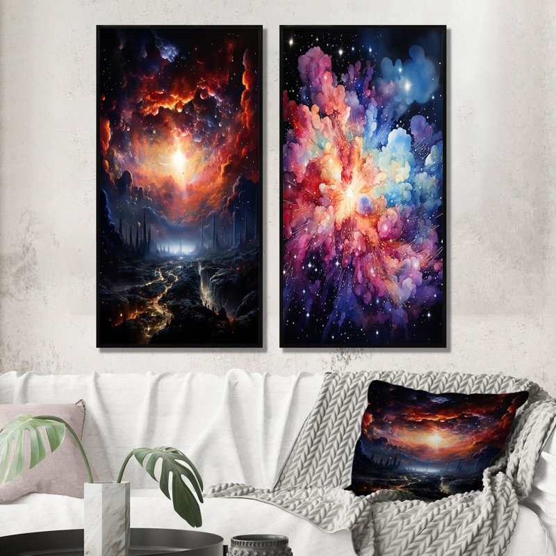 «Galaxy Celestial Fireworks» 2 - pièces sur, Cadre noir, H 40 po x l 40 po