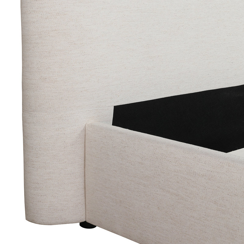 Crosby Upholstered Low Profile Platform Bed, Queen, Beige Basketweave