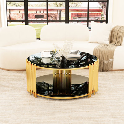 Moderate Height Coffee Table For Comfortable Use, Stainless Steel With Black Glass Modern Minimalist Furniture, Top