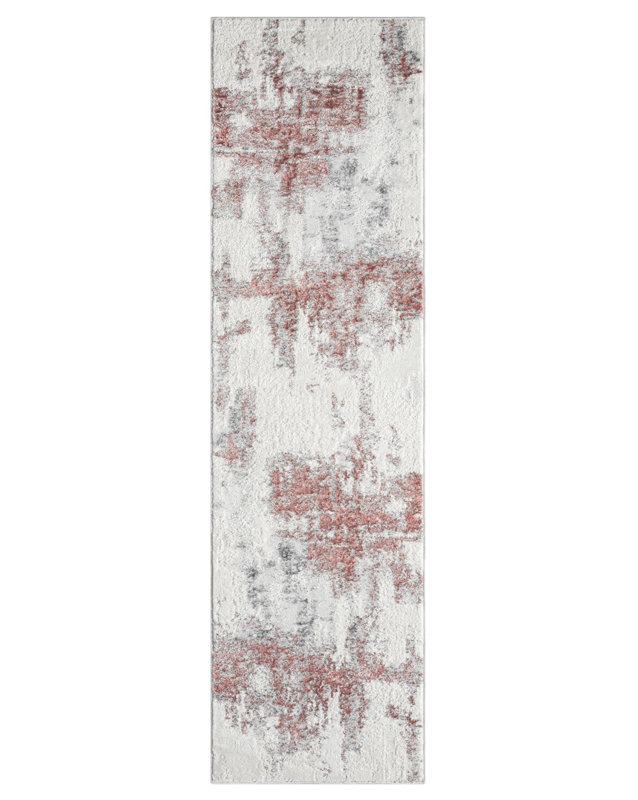 Nason Collection Abstract White/Pink Area Rug,, Runner 2'2" x 7'9"