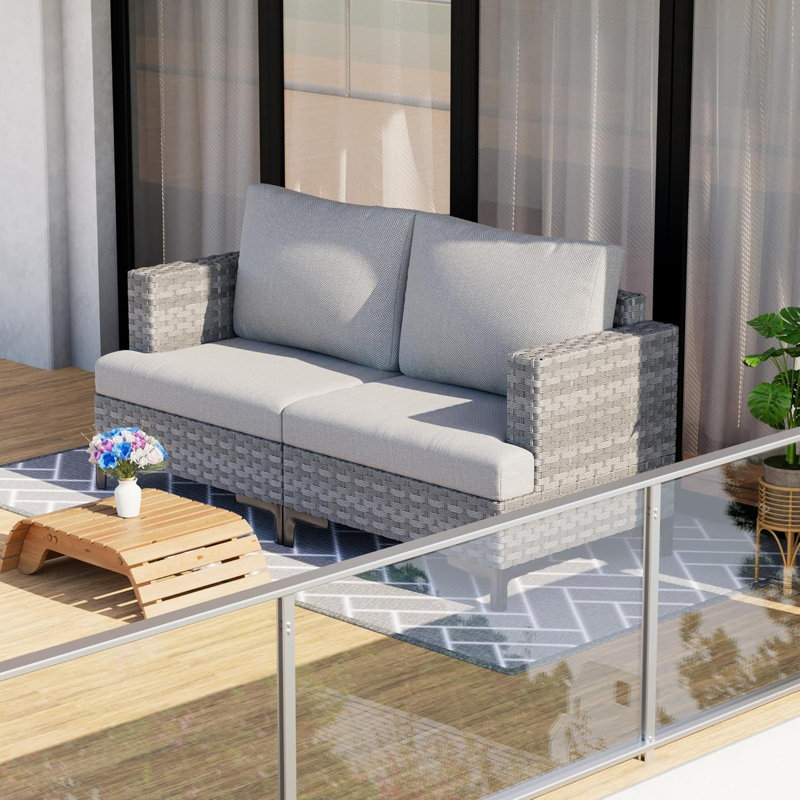 Stylish Wicker Outdoor Patio Loveseat & All-Weather Rattan