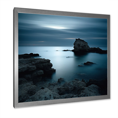 «Black and Blue Rocky Beach Horizon», reproduction d'art mural plage et océan
