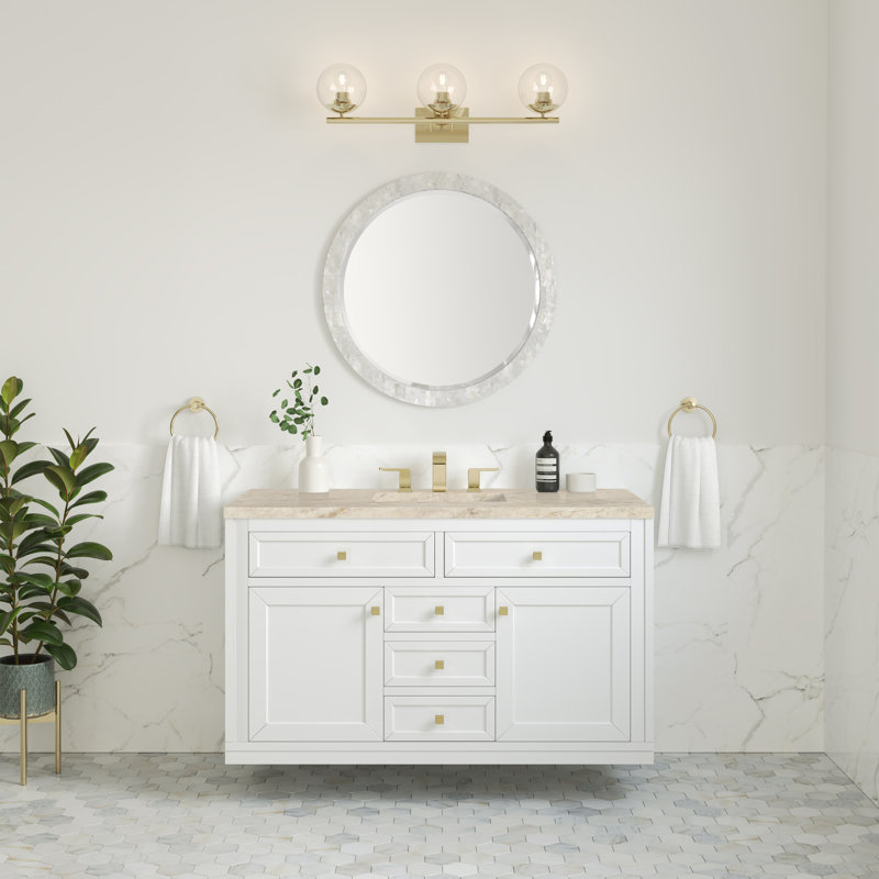 Meuble-lavabo simple 48 po Chicago avec chargeur sans fil FreePower Chicago, Blanc lustré, Tajnar Eclos