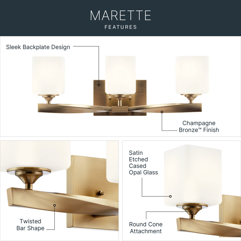 Lecompton 3 - Light Dimmable Vanity Light, Champagne Bronze