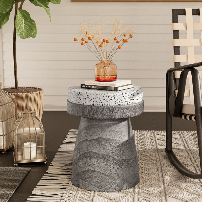 Patio Round Concrete Side Table, Gray, 2