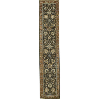 Hand-Knotted High-Quality Green and Brown Runner