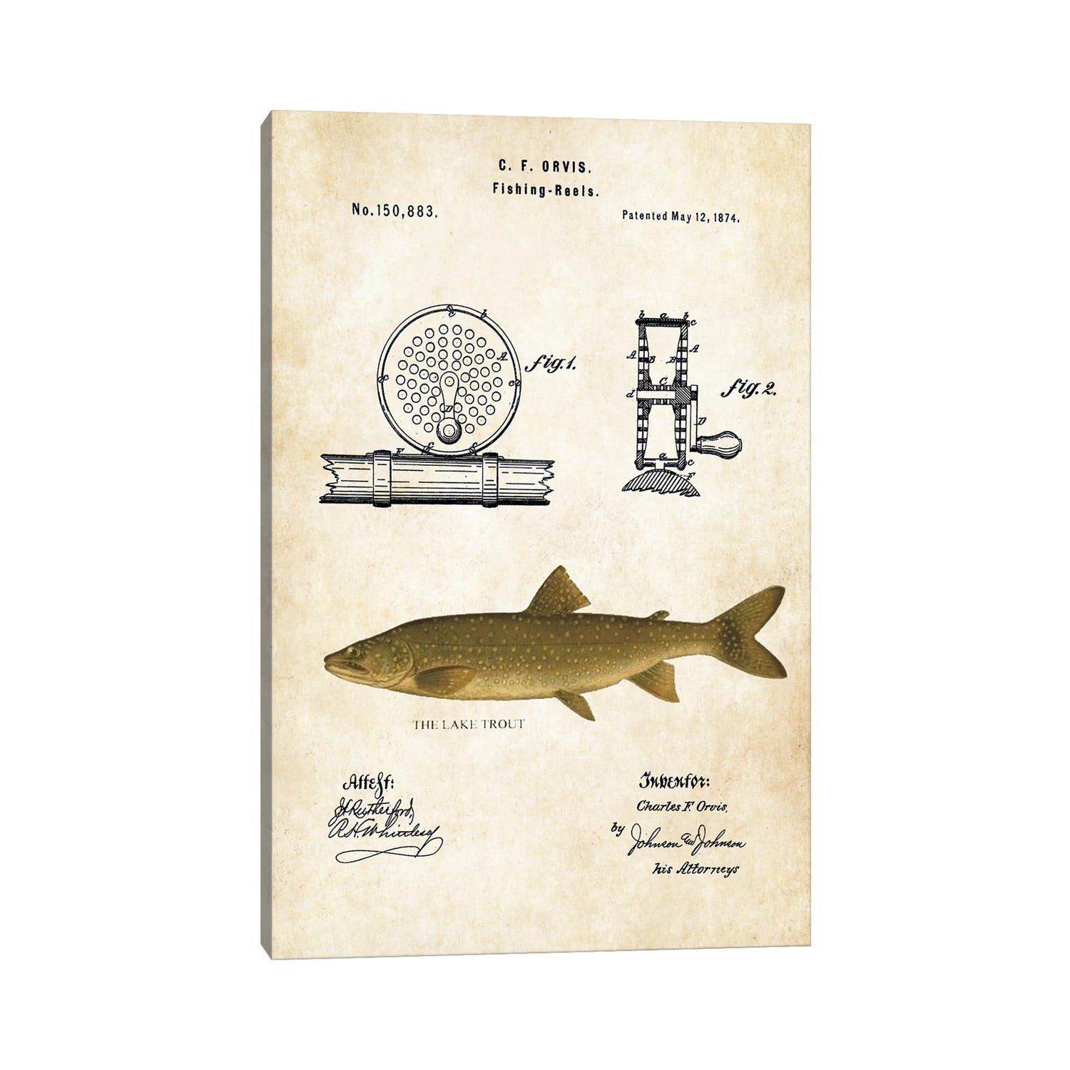 Lake Trout Fishing Lure On Canvas by Patent77 Print