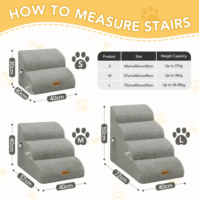 Escalier pour chien Teddy, Gris clair, 2 marches (H 12 po x l 16 po x P 16 po)