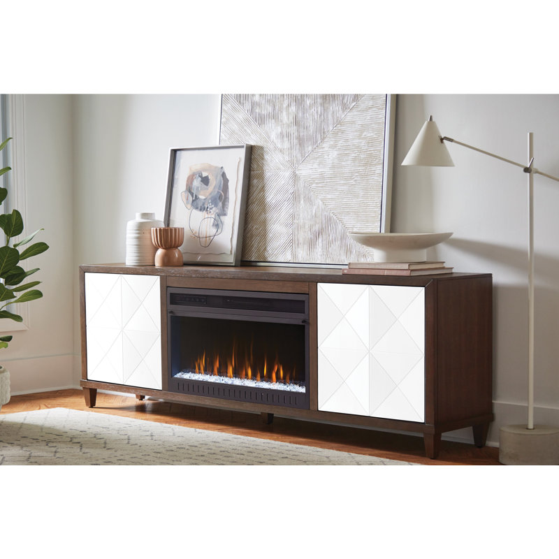 Console pour foyer en bois avec portes et meuble télé Michaella, H 26 po x l 65 po x P 15 po, Brun
