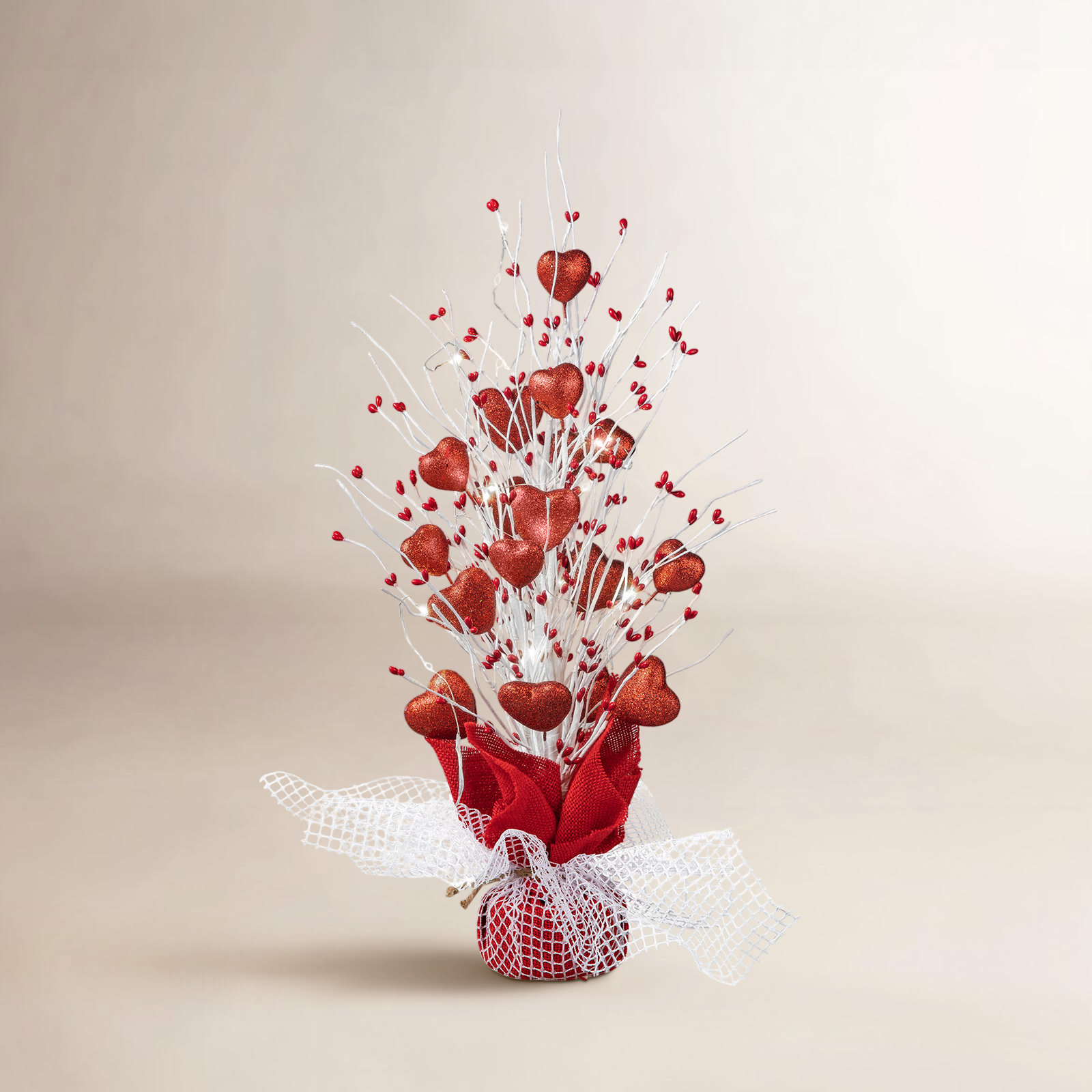 Handmade Lighted Heart Tabletop Tree