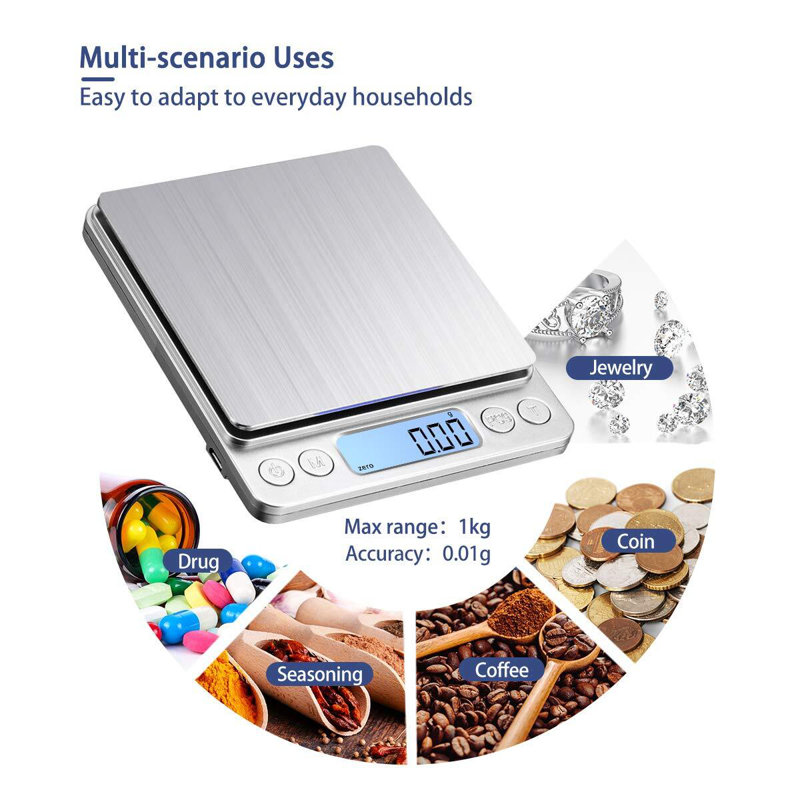 Mini Digital Platform Scale 1000g/0.1g Precision with USB Charging and Unit Conversion for Cooking