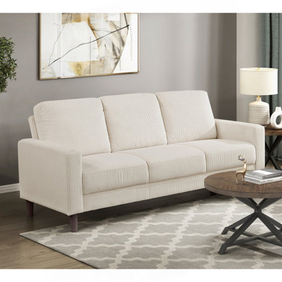 Modern Contemporary Beige Corduroy Upholstered Sofa Comfortable Cushion Solid Wood Living Room Furniture 1Pc