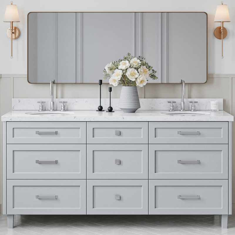 ARIEL Monroe 72 Double Sink Bathroom Vanity with Carrara Quartz Top, Gray