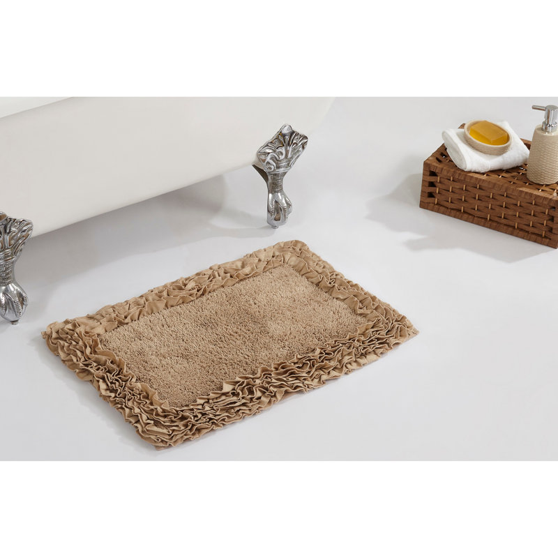Aveliss 100% Cotton Tufted Bath Rug with Spray Latex Backing Machine Washable Luxurious Ruffle Border Ultra Soft and Absorbent Bathroom Rug