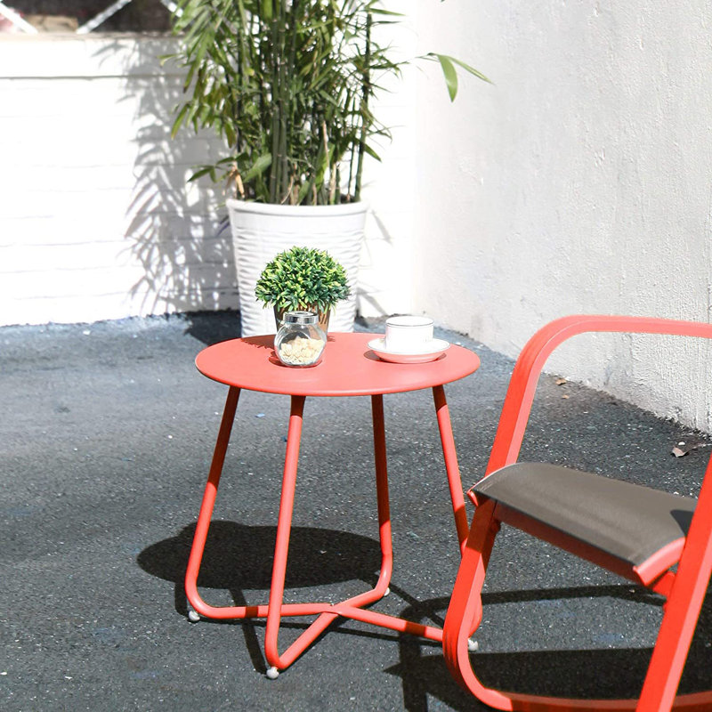 Ebern Round Outdoor Side Table, Red