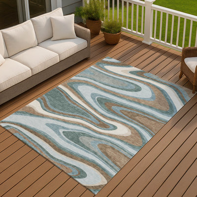 Machine Washable Indoor/Outdoor Chantille ACN2494 Abstract Rug