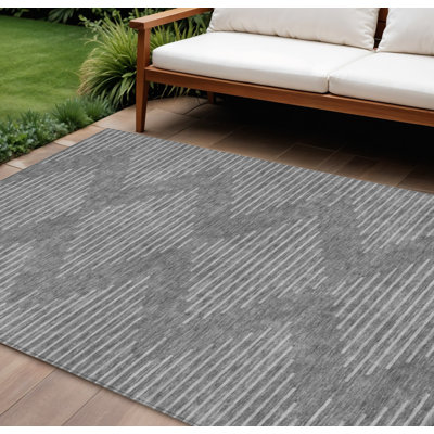 Tapis intérieur / extérieur lavable 10 pi x 14 pi gris anthracite et argenté
