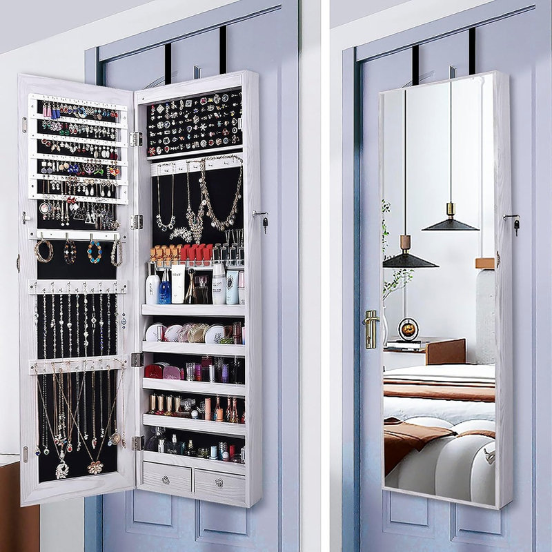 Armoire à bijoux pleine grandeur avec armoire à bijoux - Blanc - Rangement verrouillable à fixation murale