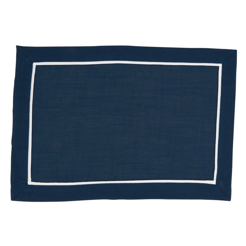 Navy Blue Polyester Rectangle Placemats with White Border (Set of 4)