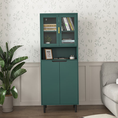  Grande armoire de rangement à 4 portes avec étagère réglable en verre trempé pour le salon