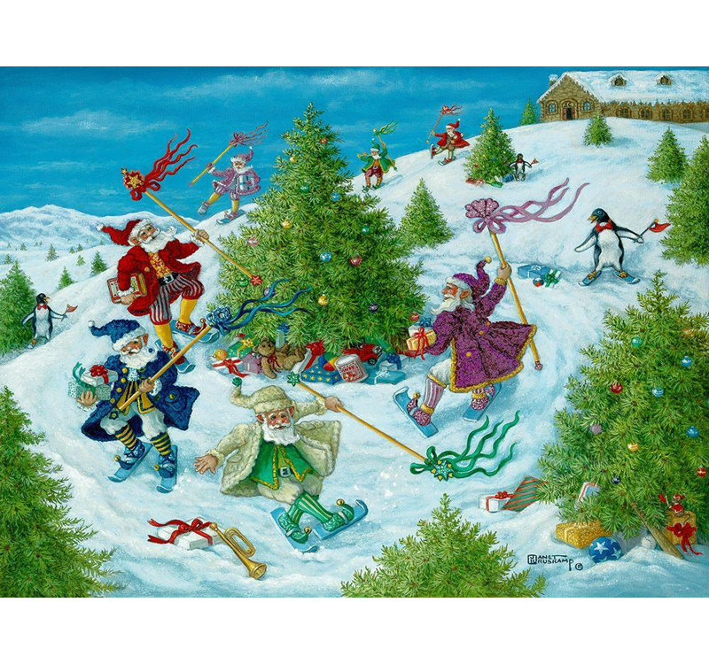 «The Holiday Aisle®» par Kruskamp, art sur toile tendue de la galerie Janet, «Santas Elves Celebrate», H 28 po x l 36 po