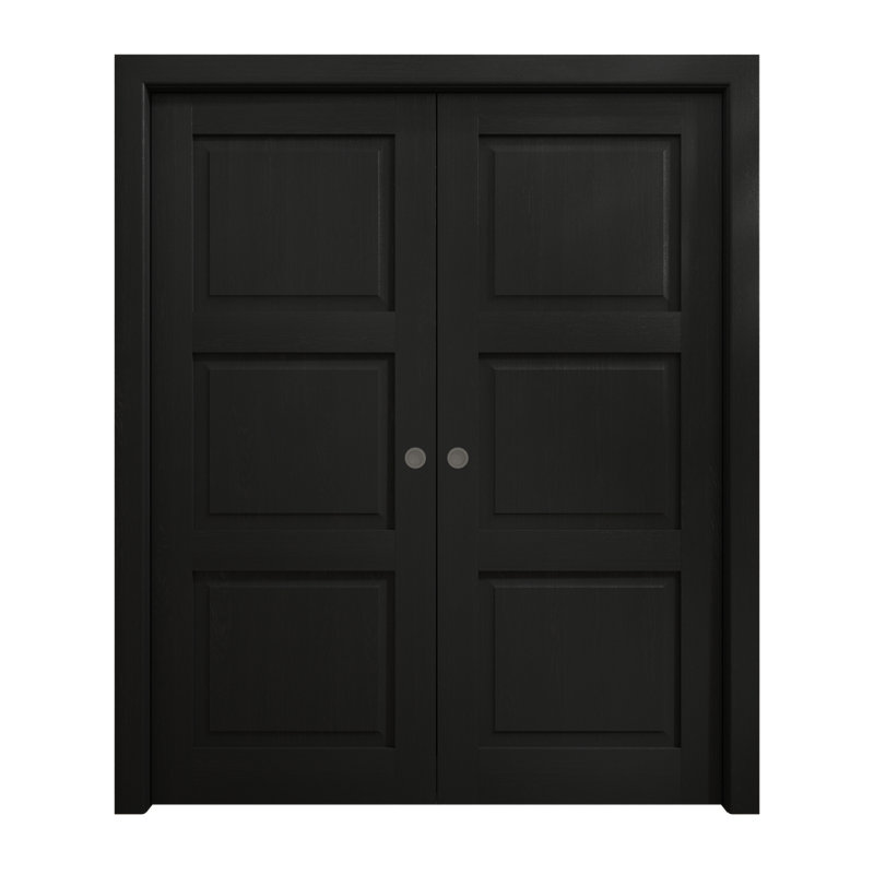 Portes coulissantes françaises à double poche | Ego 5010 | Ensemble de quincaillerie de rail | Portes intérieures modernes en bois massif pour chambre à coucher