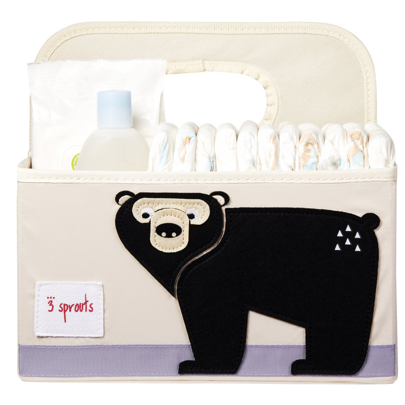 3 Sprouts - Baby Diaper Caddy - Organizer Basket For Nursery - Bear