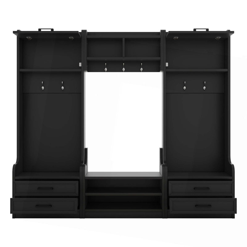 Savanella 4-in-1 Detachable Hall Tree with Storage and 7 Hooks, Multiple Functions Hallway Coat Rack with Storage Drawers and Cabinet